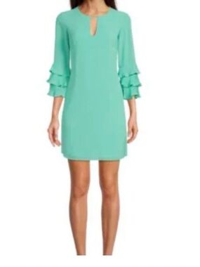 Vince Camuto Mint Keyhole Shift Dress with Tiered Ruffle Sleeves